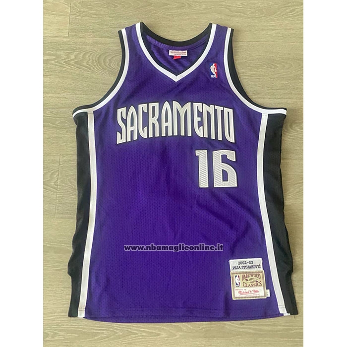 Maglia Sacramento Kings Peja Stojakovic #16 Mitchell & Ness 2002-03 Viola